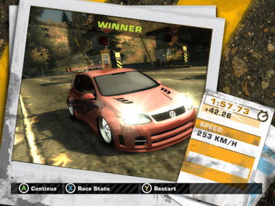 Time-trial results screen from Need for Speed: Most Wanted (the old one). In the style of a speeding ticket.