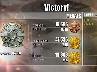 Level results screen from Toy Soldiers: Cold War.